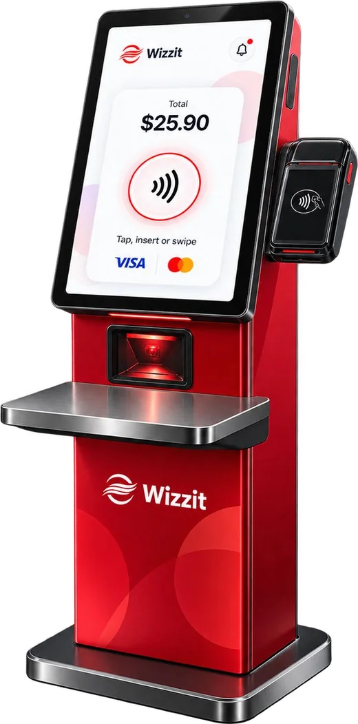 Wizzit self-service payment kiosk showing a $25.90 payment