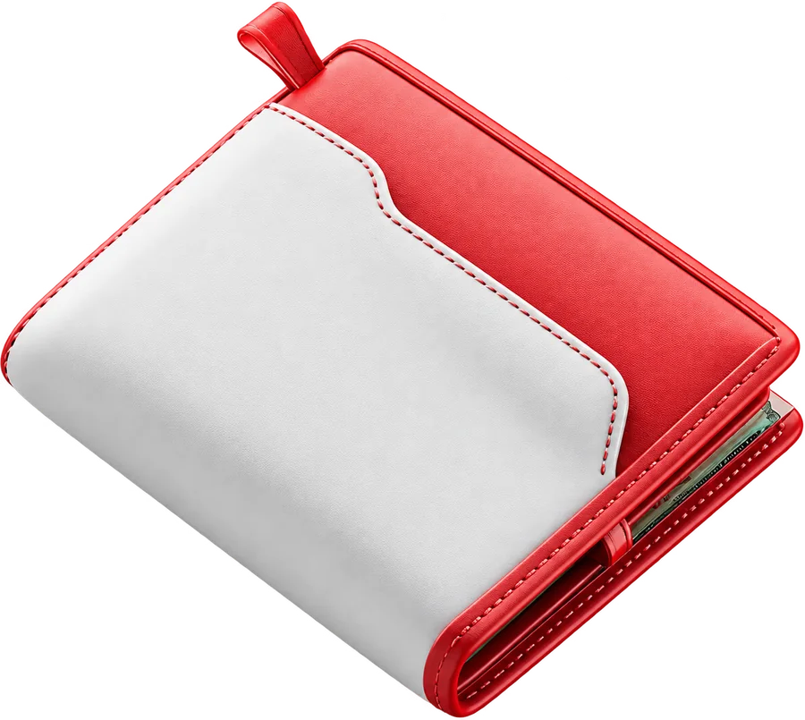 Red and white leather wallet